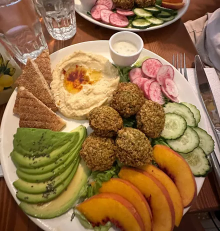 Falafel, hummus and avocado mezze plate at Culture Box